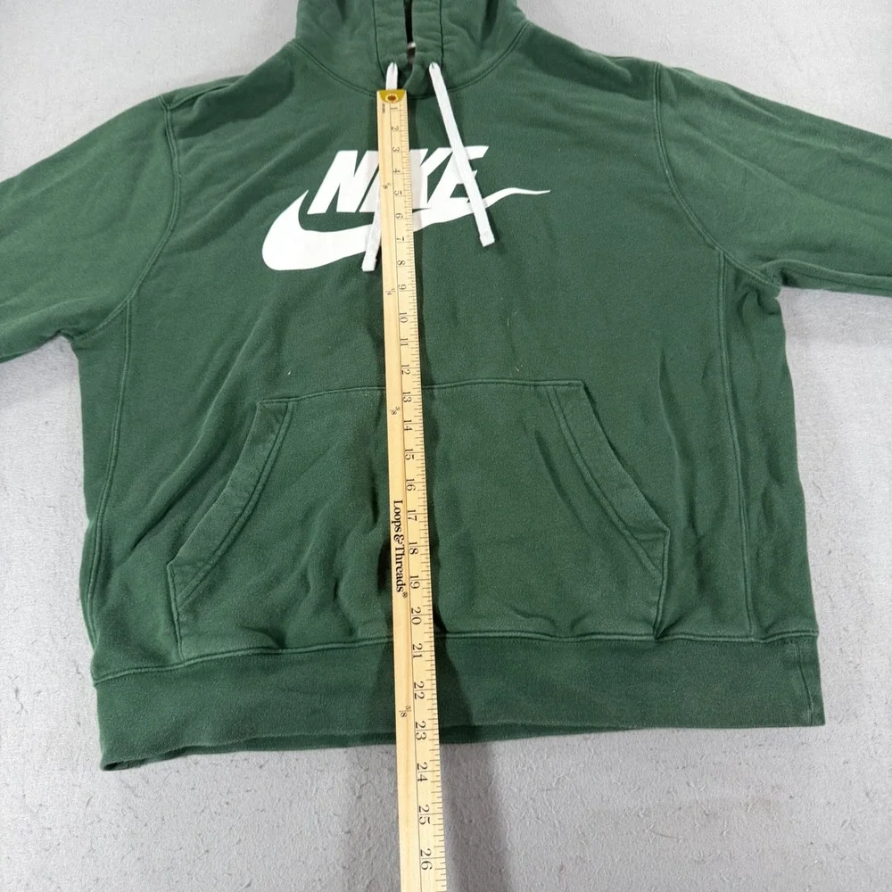 Nike Sportswear Club Fleece Hoodie Forest Green White Logo Men's Large